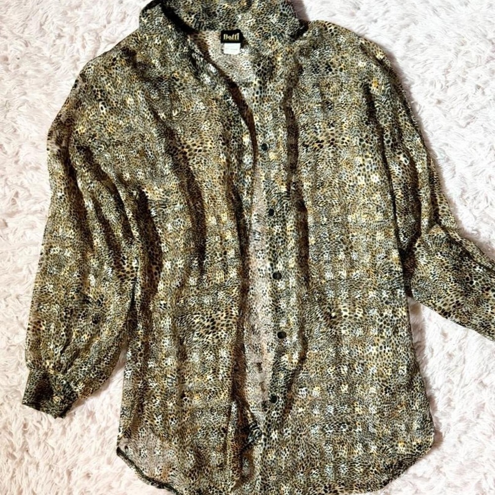 Vintage Y2K Sheer Flowy Trashy Chic Layering Top Womens M Statement Animal Print